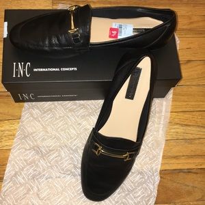 INC black leather flats, size 9.5, never worn